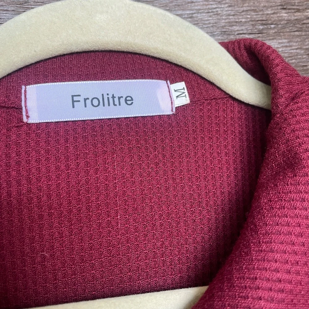 Frolitre Burgundy Waffle Knit Lounge Set Size M Wide Leg Matching Set